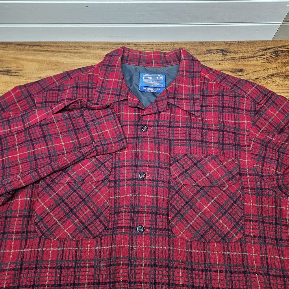 Vintage Pendleton Pure Virgin Wool Flannel Shirt Red Plaid Mens Medium USA Made